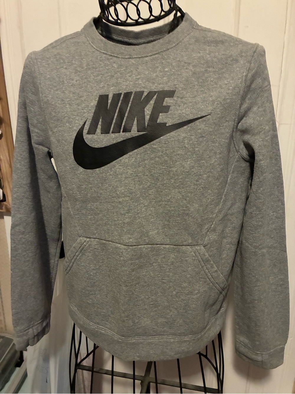 Boy’s Size 10/12 Nike Kids' Grey Crewneck Sweatshirt with Swoosh Logo